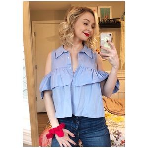 Zara cold shoulder collared blouse